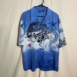 Authentic shaolin // blue Dragon Print Men's Shirt size large ap2